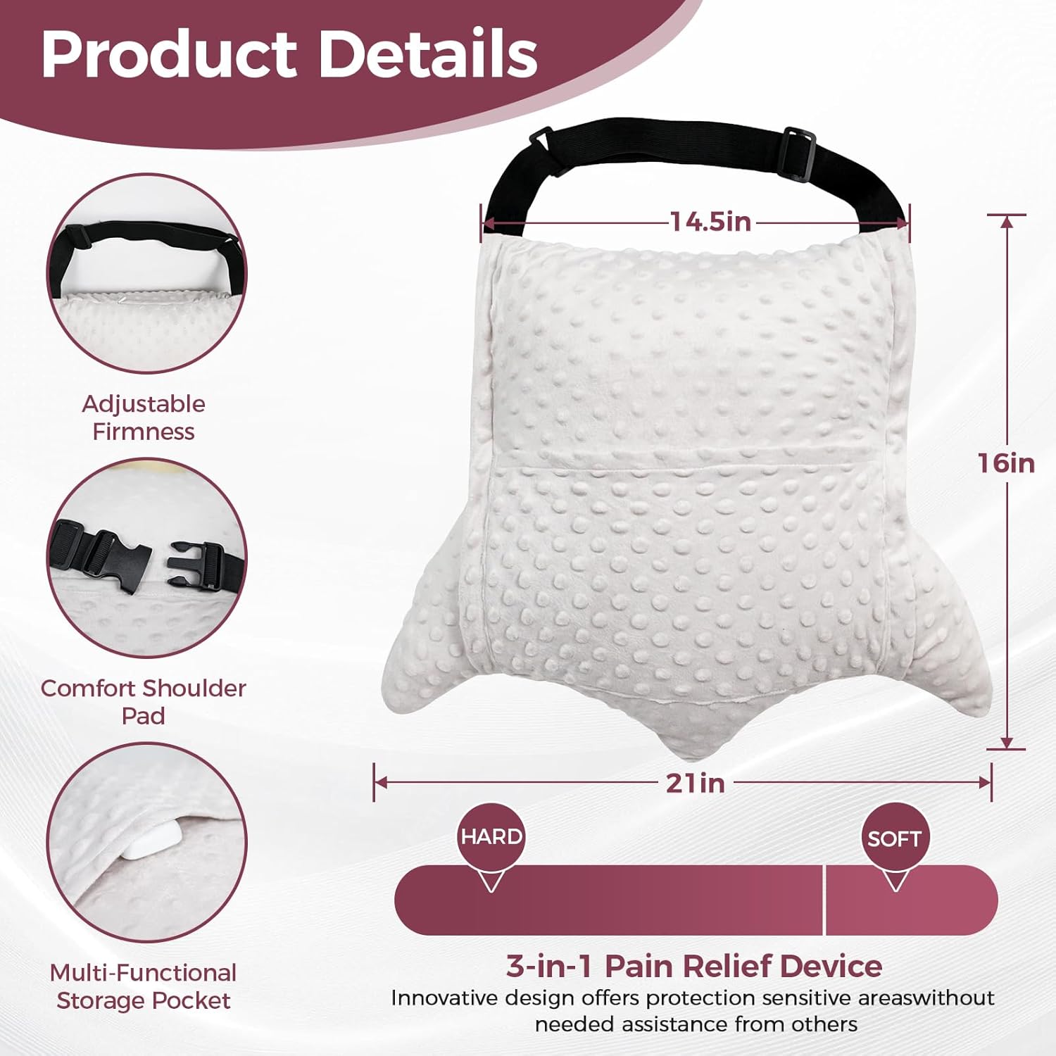 Hysterectomy Pillow with Pockets for Ice/Hot Packs, Abdominal Surgery Recovery Pillow for Women, Post-Surgery Support for Tummy, C-Section, Mastectomy, Heart Surgery, Ideal Recovery Gift (Off-White)