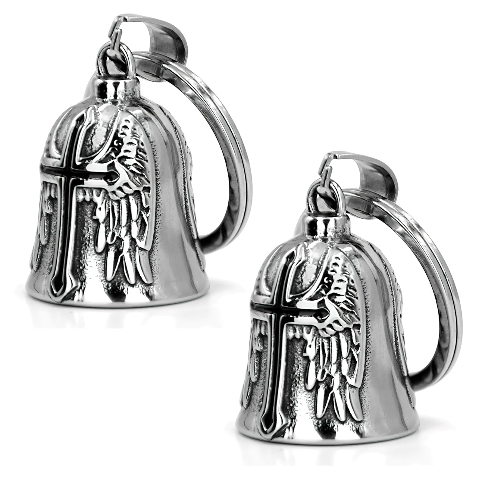 Pack of 2 Guardian Bell Motorcycle Bells, Bicycle Bell, Protective Bell Angel Riding Bell, Stainless Steel Motorcycle Bell Key Ring, Bell Lucky Charm for Blessing the Peace