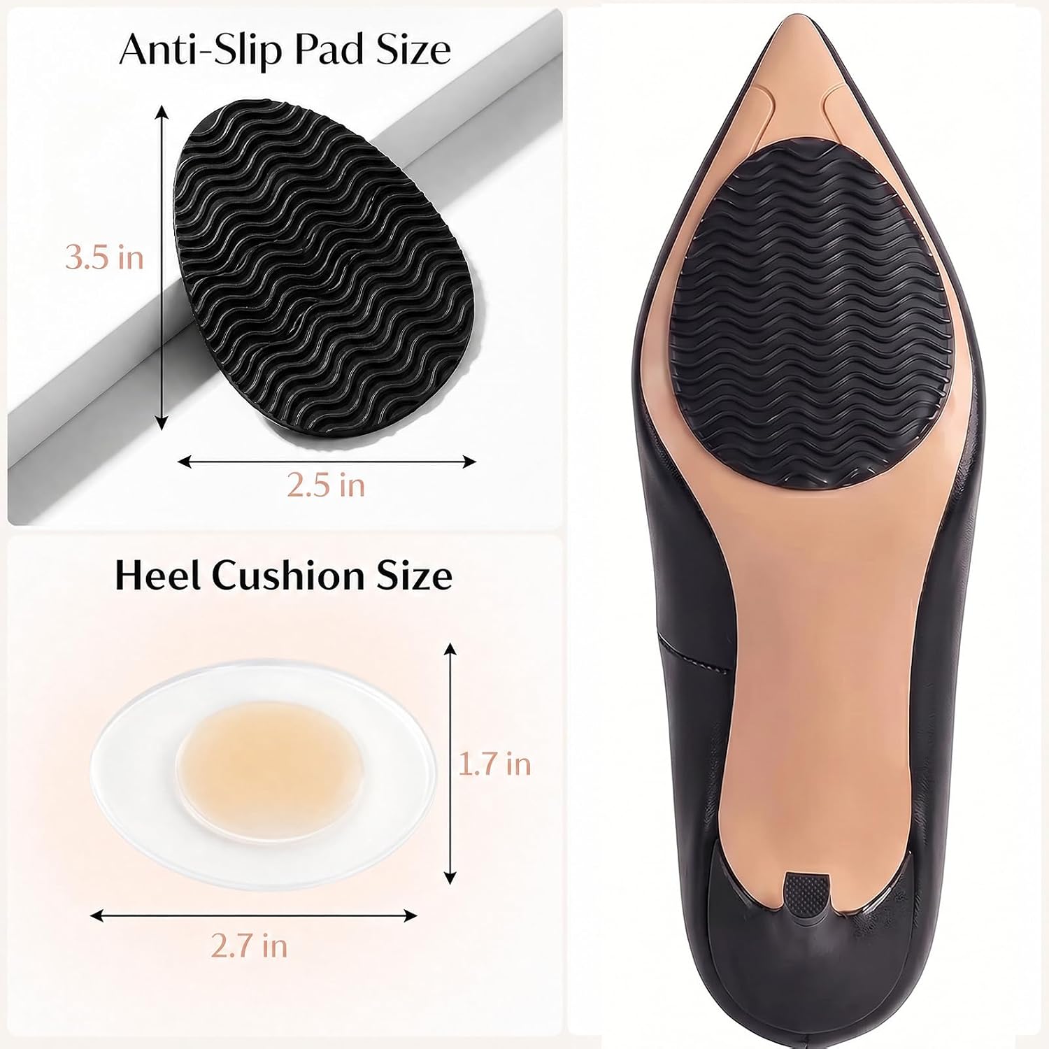 Non Slip Shoe Pads for Heels, Anti Slip Grips for Bottom of Shoes, Self Adhesive Heel Pads for High Heels Boots, Shoe Grips for Heels, Sole Protector for Women (Clear & Black & Yellow)