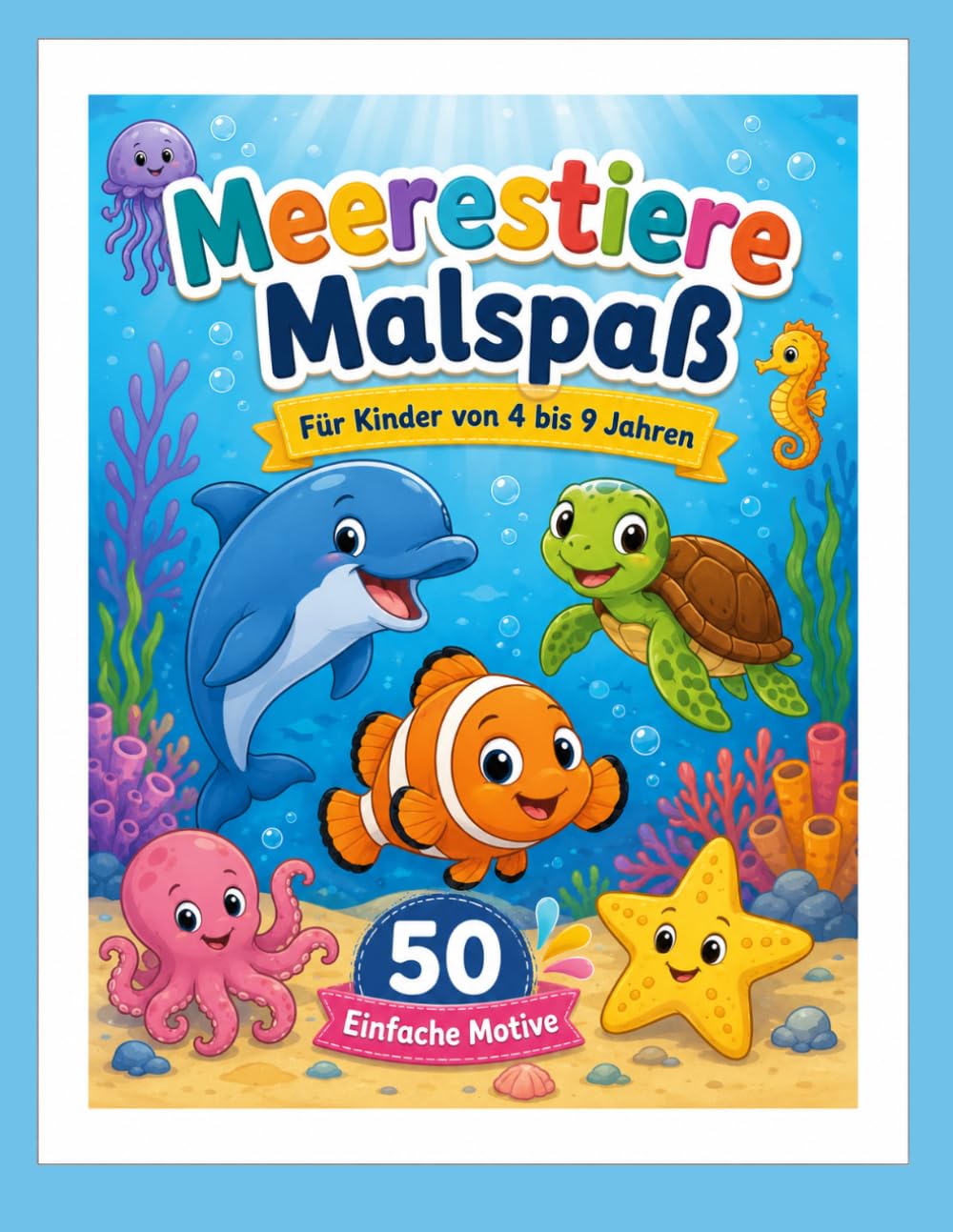 Meerestiere Malspaß: Malbuch für Kinder von 4 bis 9 Jahren mit 50 einfachen Motiven