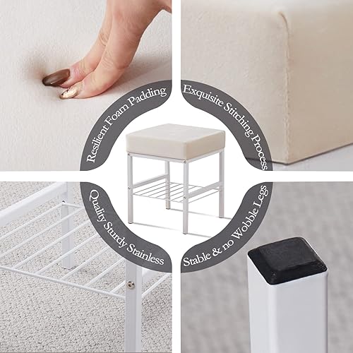 Miniatura 7 de Cpintltr Taburetes de tocador multifuncionales, taburete otomano de terciopelo, taburete otomano para cambiar, taburete de maquillaje, taburete de