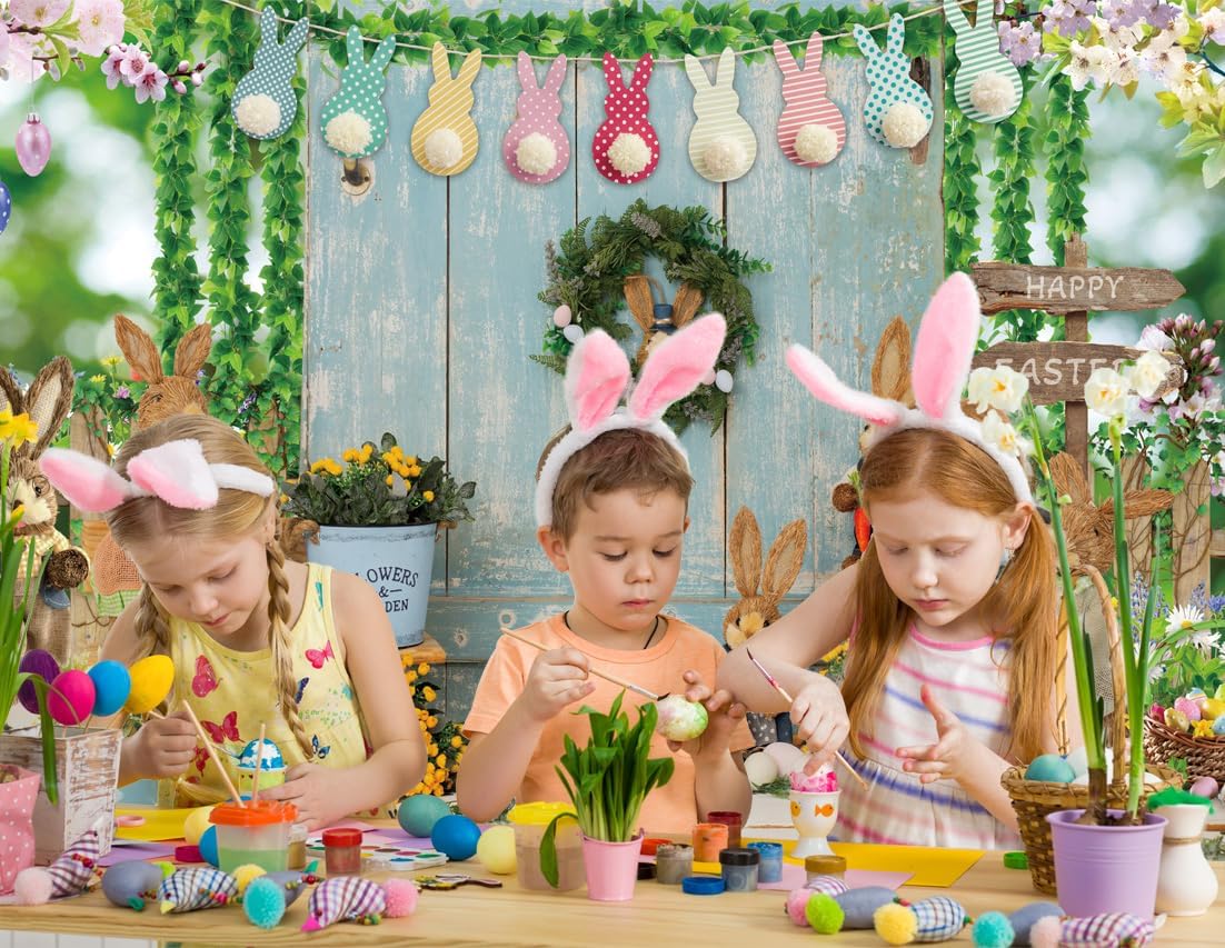 10X10FT Easter Backdrop for Photography Spring Rabbits Colorful Eggs Bule Wood Floor Background Party Decor Photo Booth Props DH-1102
