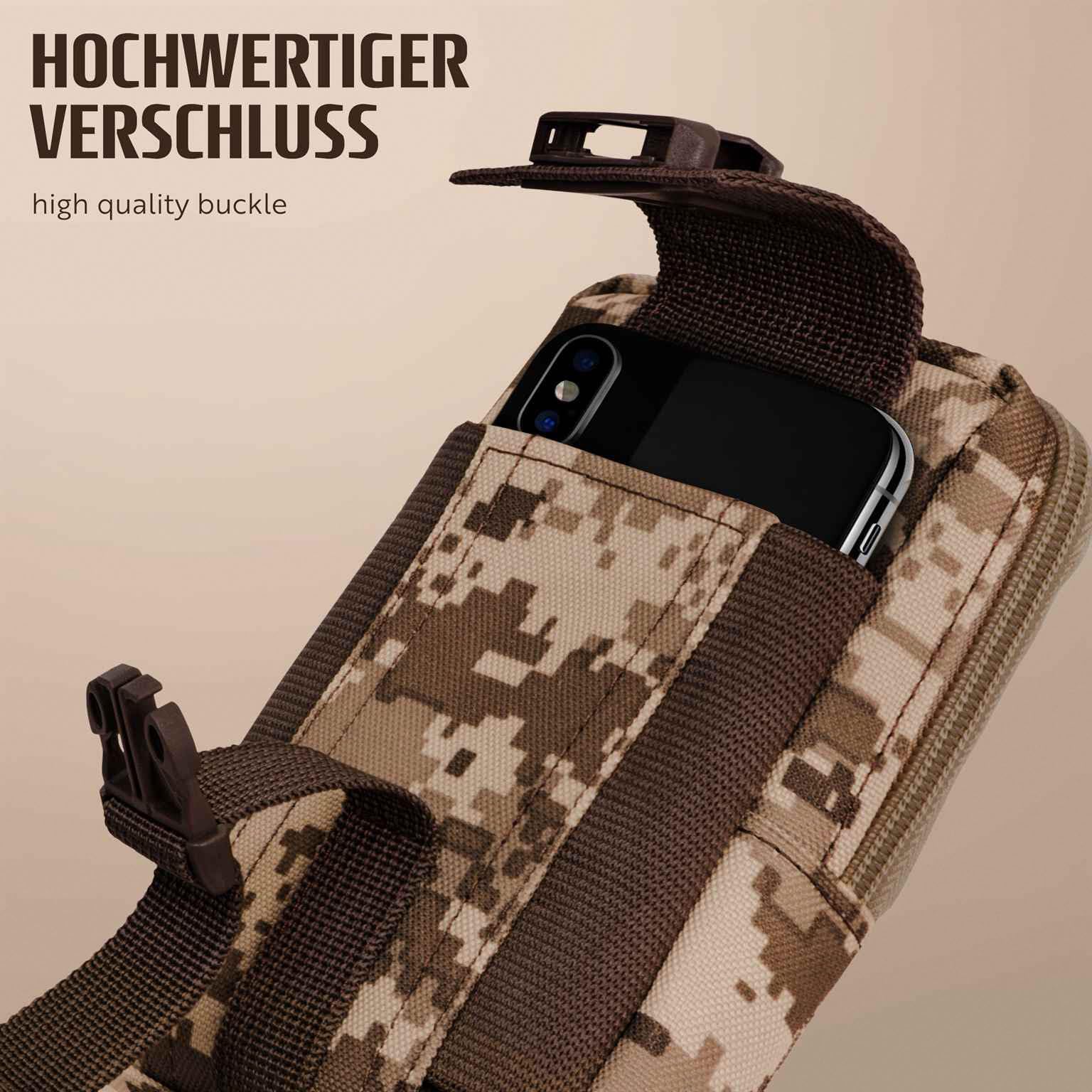 ONEFLOW Survival Case do Poco M8 Pro 5G pokrowiec na pasek z nylonu z karabińczykiem, taktyczna torba EDC z uchwytem na pasek, etui na telefon komórkowy, etui na telefon komórkowy, kamuflaż brązowy