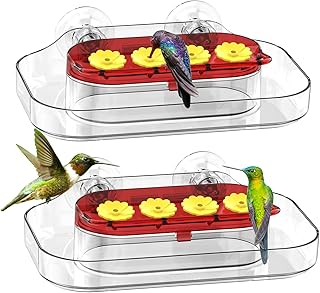 2 Pack Window Hummingbird Feeder, Plastic Hummingbird Feeders with Suction Cups, Hummingbird Window Feeder with 8 Feeding Ports for Outside, Easy to Clean and Refill