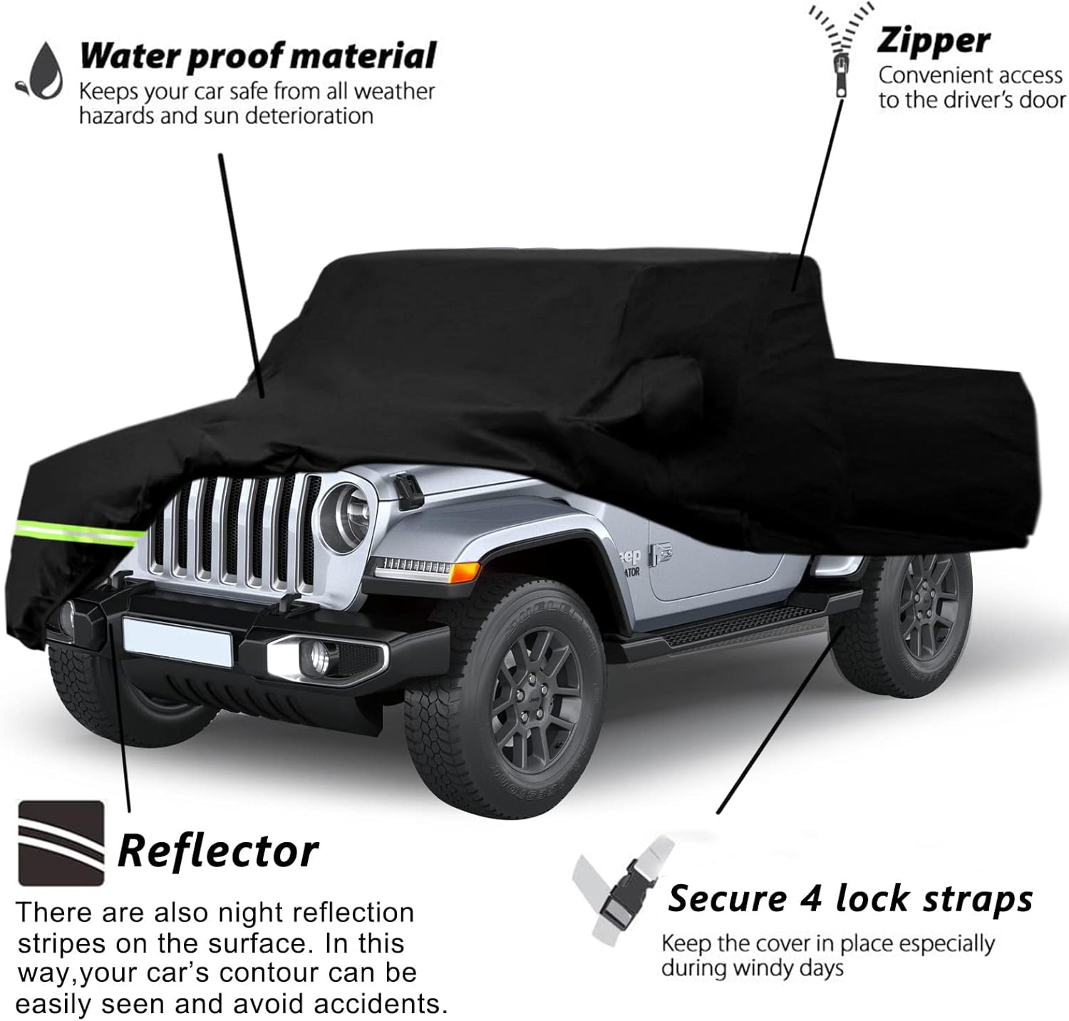 YIXIN Waterproof Car Cover for Jeep Gladiator 2020 2021 2022-2024 Car Cover 190T Covers Custom Fit 100% Waterproof Windproof Strap & Double Door Zipper Up to 190” L (2020-2024)