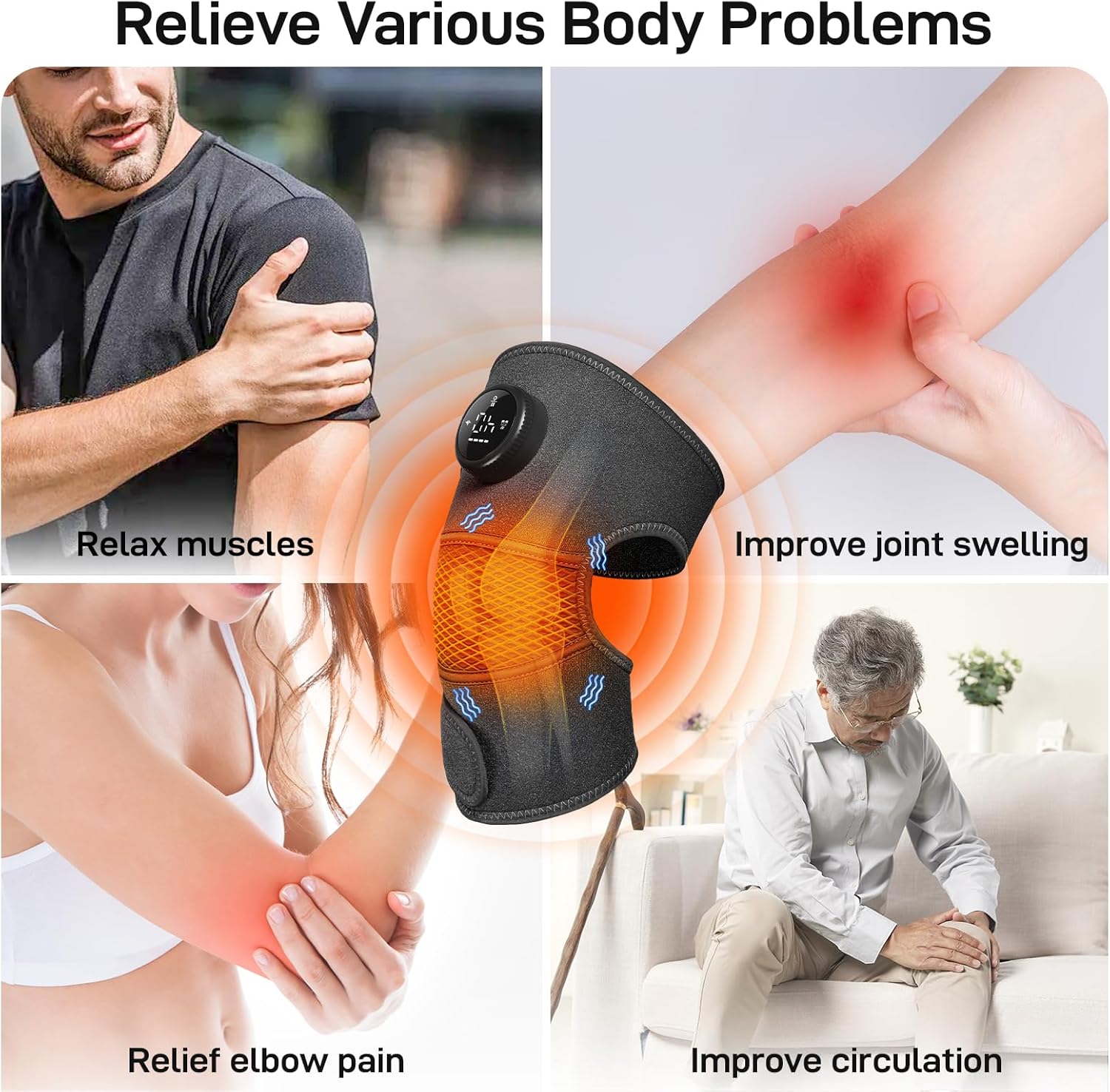 8 Modes & 20 Intensities Cordless Heated Knee Massager,Knee Brace for Arthritis Pain Relief,Muscle Relaxation,Heating Pad for Knee Shoulder Elbow