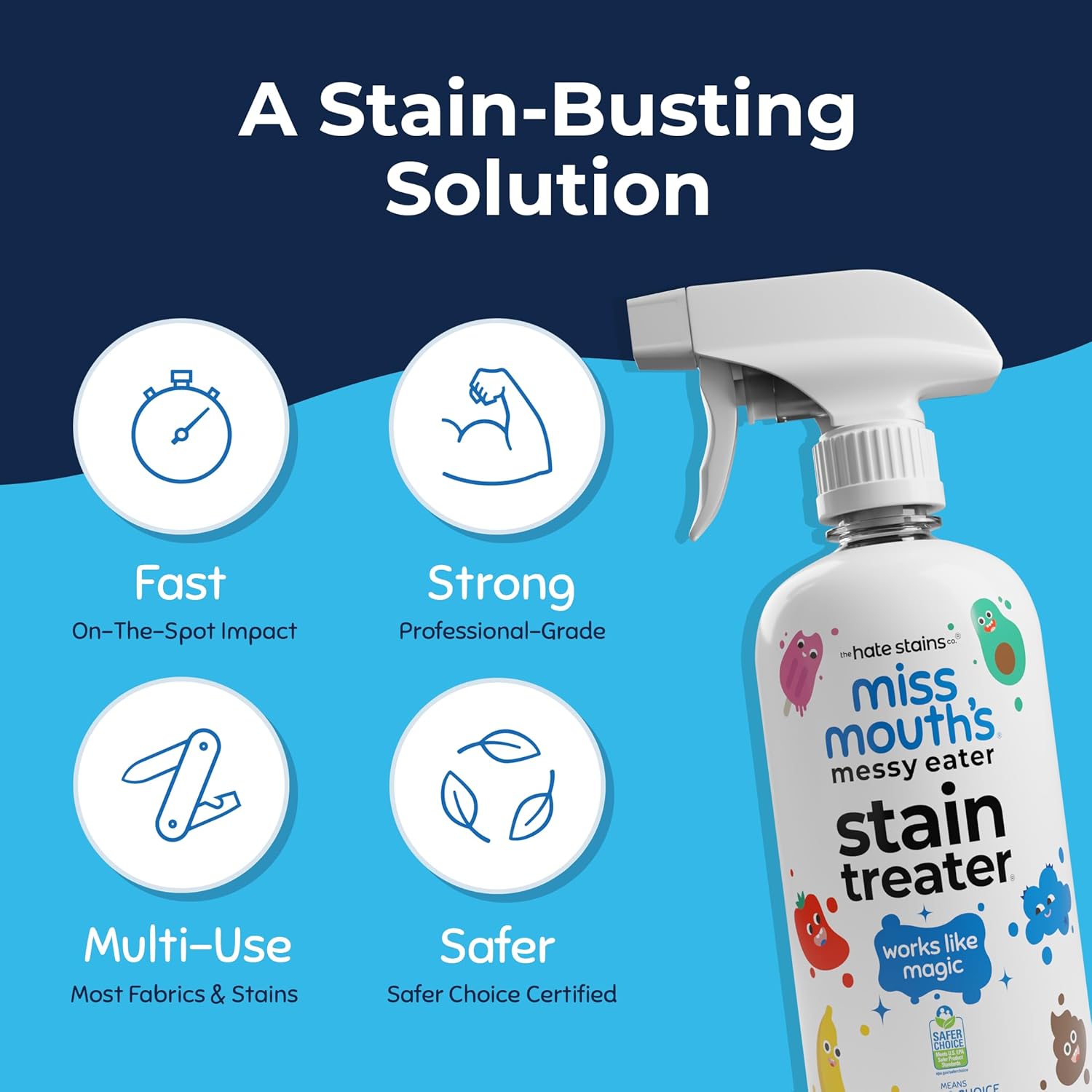 Miss Mouth’s Messy Eater Stain Treater Spray - Stain Remover - Newborn & Baby Essentials - 2-Pack of 16oz Stain Remover
