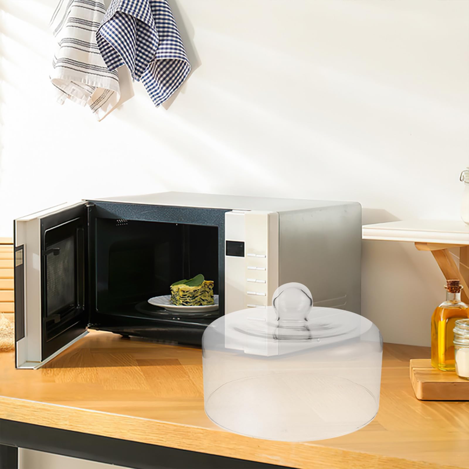 BETOOKY Coperchio in Vetro a Cupola per Microonde Alto 19 Cm con Manico Ergonomico, Adatto per Lavastoviglie e Forno Microonde, per Proteggere i Piatti Durante la Cottura