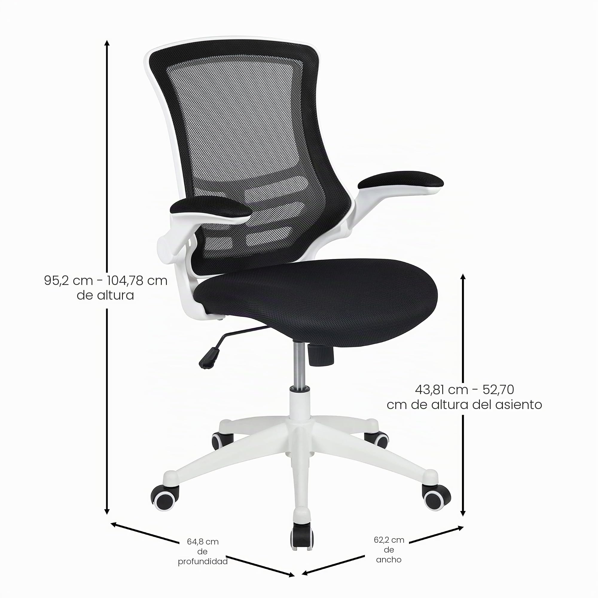 Flash Furniture Silla de Oficina Kelista, ergonómica, Respaldo Medio, Marco Blanco, Malla Negra con Giro
