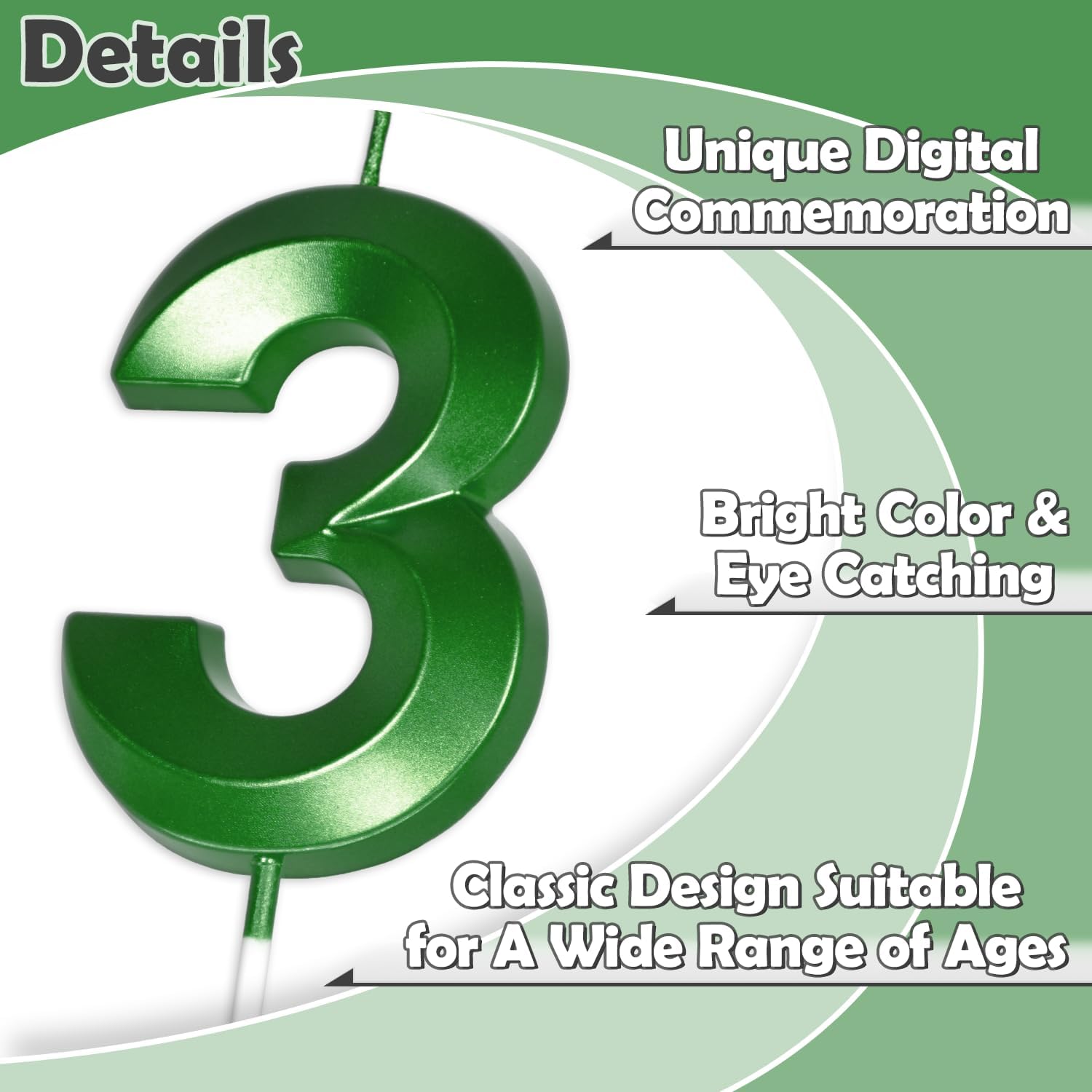 2.76" Big Dark Green Birthday Decorations 30 Candle for Men Women, 30th World Cup Candle for Green Theme Party Decorations, 30 Soccer Candle Cake Topper for 30 Year Old Men Women