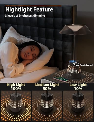 Miniatura 3 de Lámpara de mesita de noche para dormitorio con puerto de carga USB, luz de control táctil para lectura de escritorio, lámpara de mesita de noche