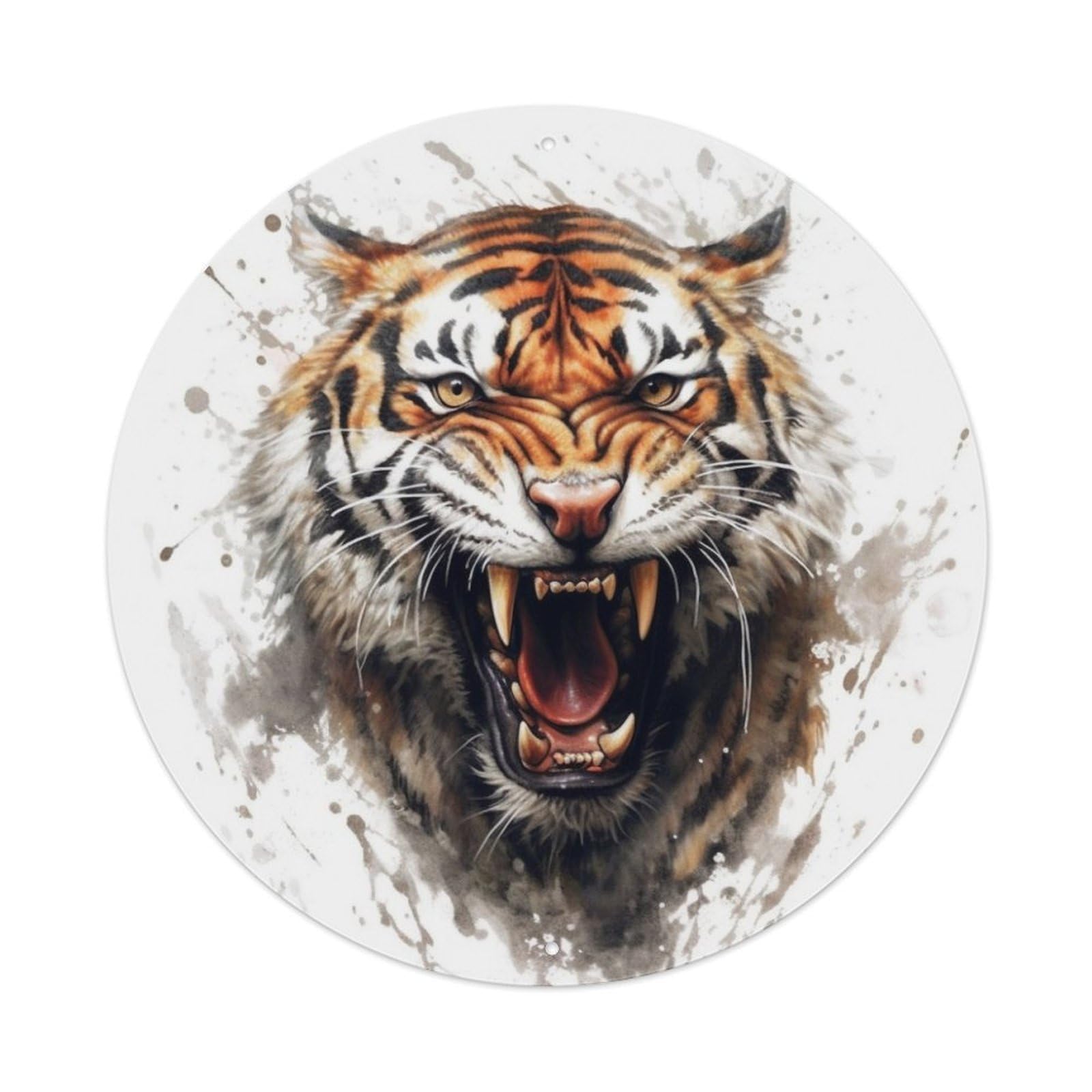 Animals Artwork Aquarelle The Tiger with A Bloody Mouth Vintage Metal Tin Sign Plaque Wall Decor for Cafe, Club Bar, Office, Garden Metal Poster 8x8Inch