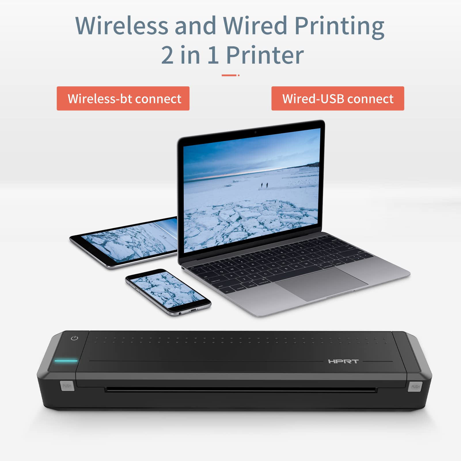 Irfora MT800Q A4 Impresora de Transferencia térmica portátil Inalámbrica y USB Conectar con computadora móvil para Oficina Escuela Coche Impresora de Viaje con 1 Rollo de Cinta Compatible con