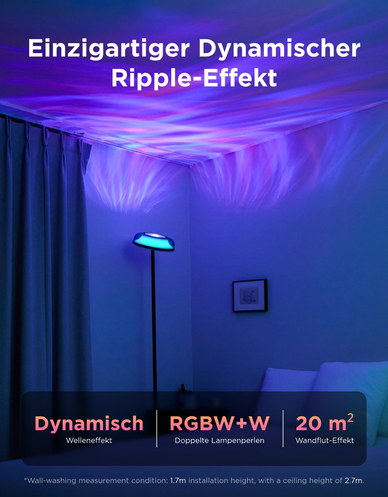 Govee Stehlampe Deckenfluter RGBICWW Dreizonenbeleuchtung 80+ Szenen 2700-6500K 1000LM Kompatibel mit Matter Alexa