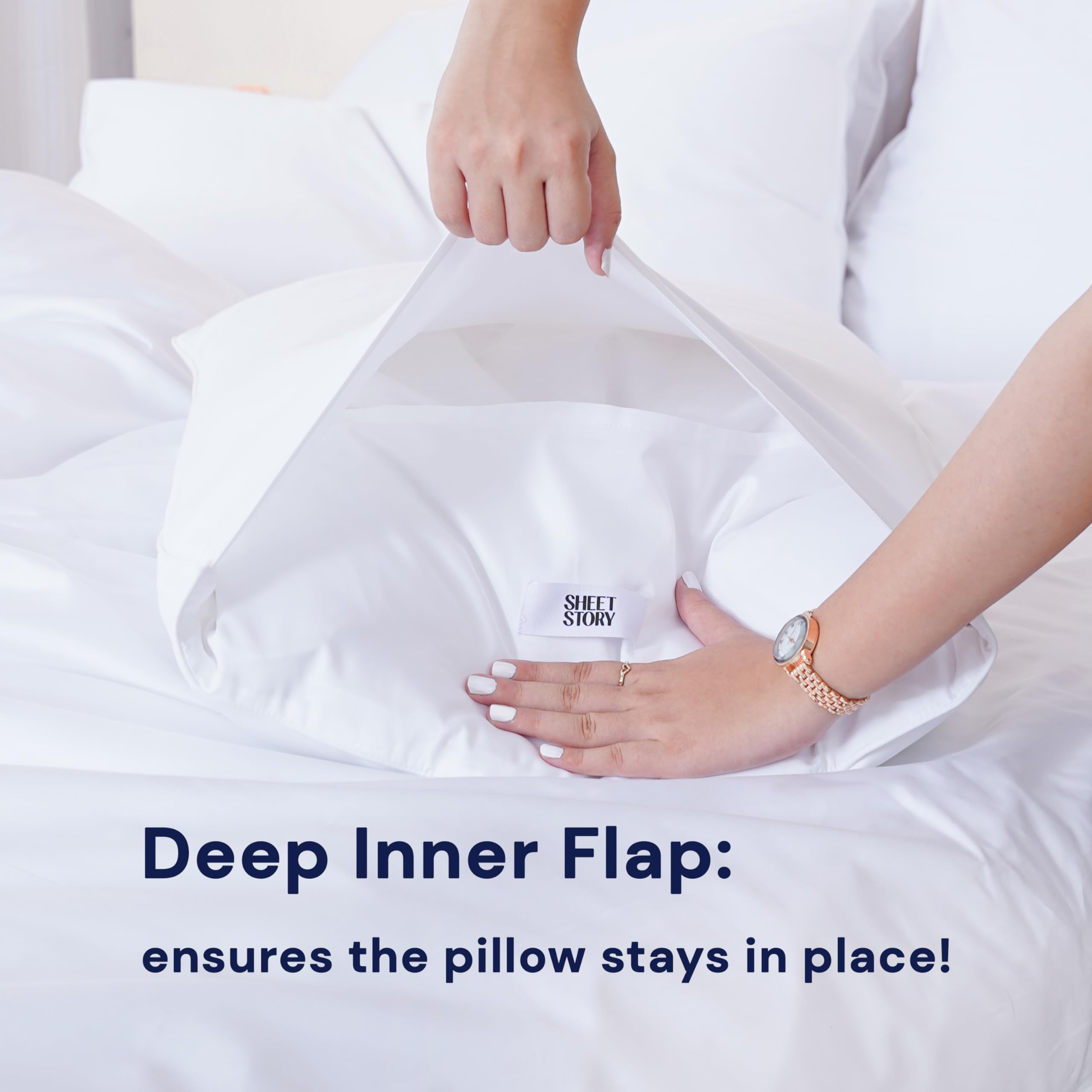Sheet Story 100% Egyptian Cotton Pillow Cases 2 Pack, 50x75cm Size, 400 Thread Count, Luxuriously Soft and Silky - Image 2