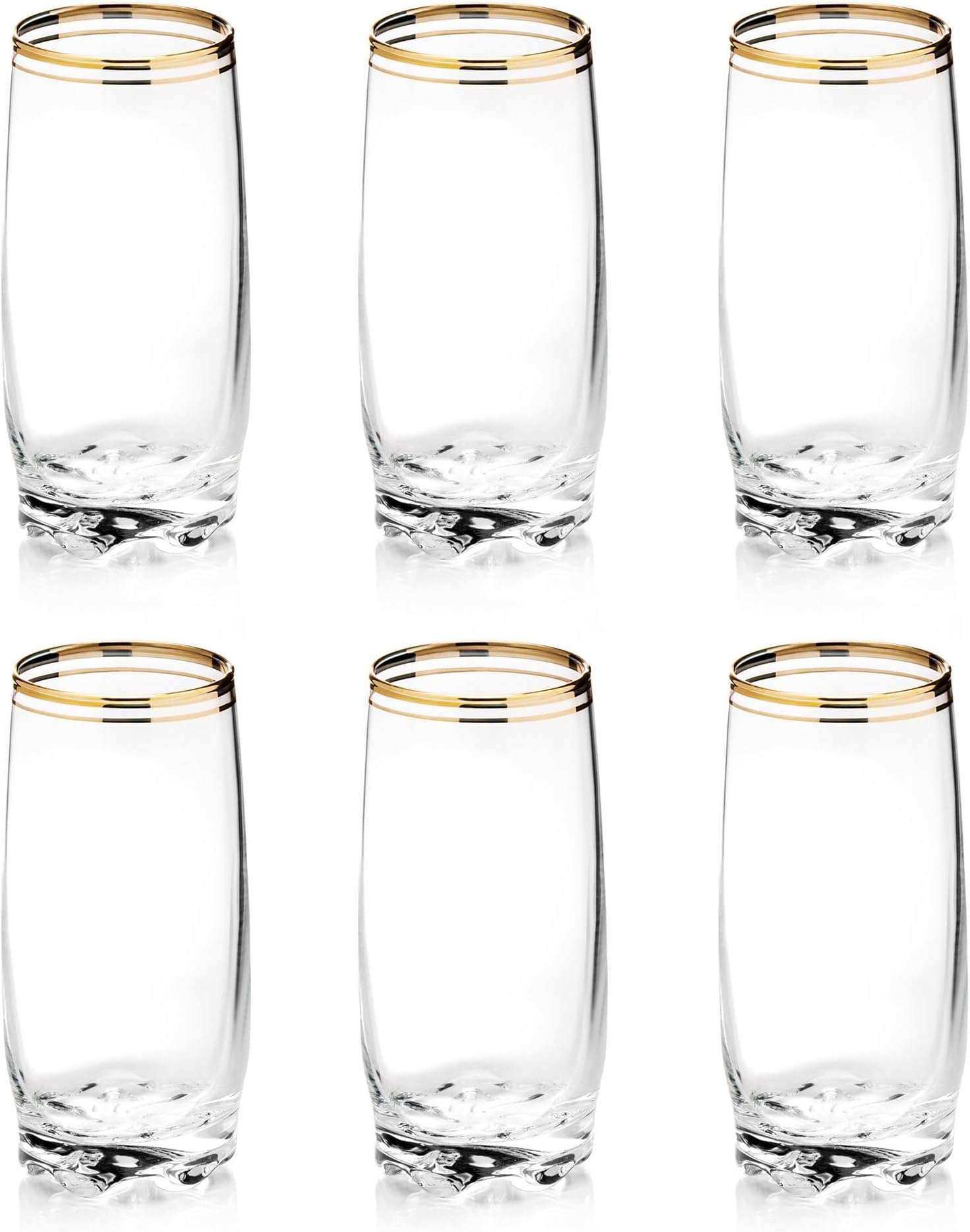 13.25 Oz Gold Glass Cup (Set of 6) - Elegant Drinking Glasses with Gold Accented Rim, Durable Glassware for Entertaining, Dining, Everyday Use - Ideal for Cocktails & Beverages