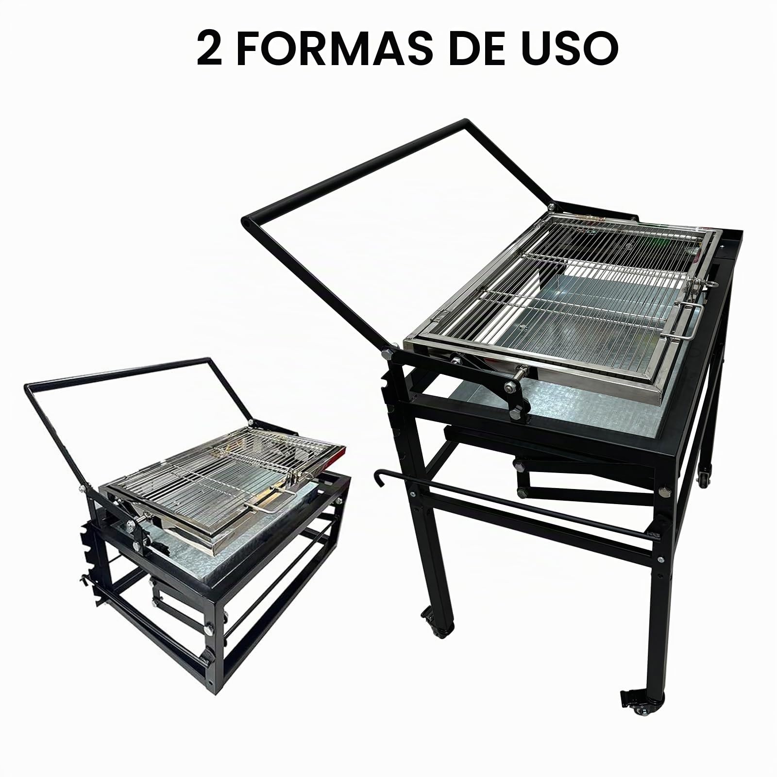 Parrilla portátil de carbón para barbacoa, barbacoa giratoria de 360° con rejilla de cocina de acero inoxidable y bandeja de carbón ajustable para camping, picnic, patio y fiestas en el jardín