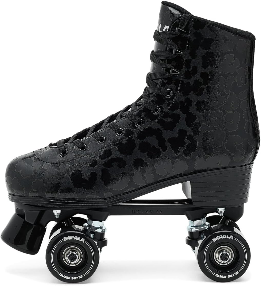 Impala Rollerskates, Unisex-Adult, Impala Quad Skate (Big Kid/Adult), Black/Leopard, 13