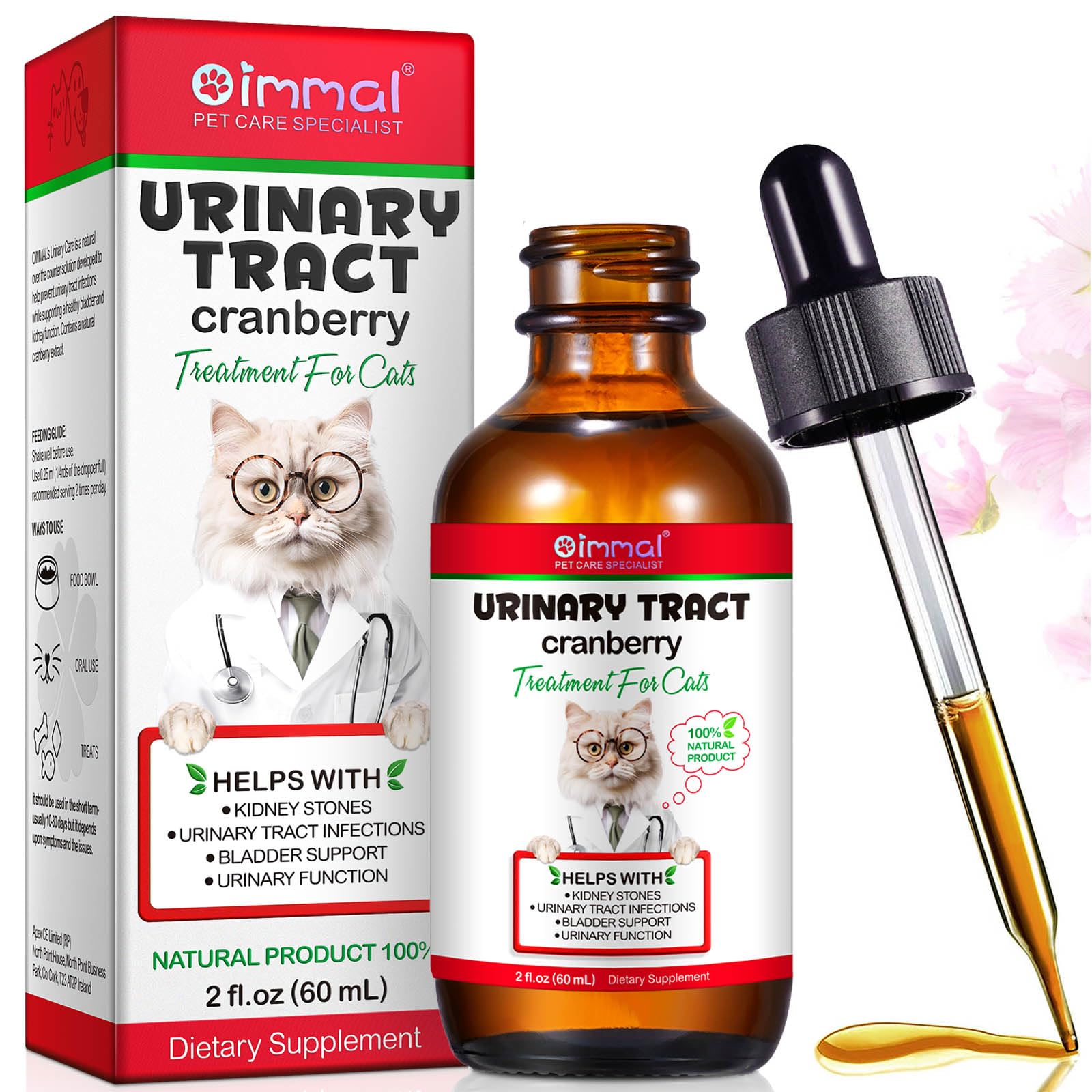 Urinary Tract Infection Treatment for Cats, Cat Urinary Tract Support Drops, Natural UTI Treatment Supplement, Support Healthy Bladder & Kidney with Cranberries