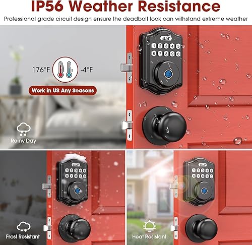 Miniatura 5 de Cerradura de cerrojo de huellas dactilares para puerta, cerradura de puerta delantera con teclado con perilla de puerta de paso, cerradura de puerta