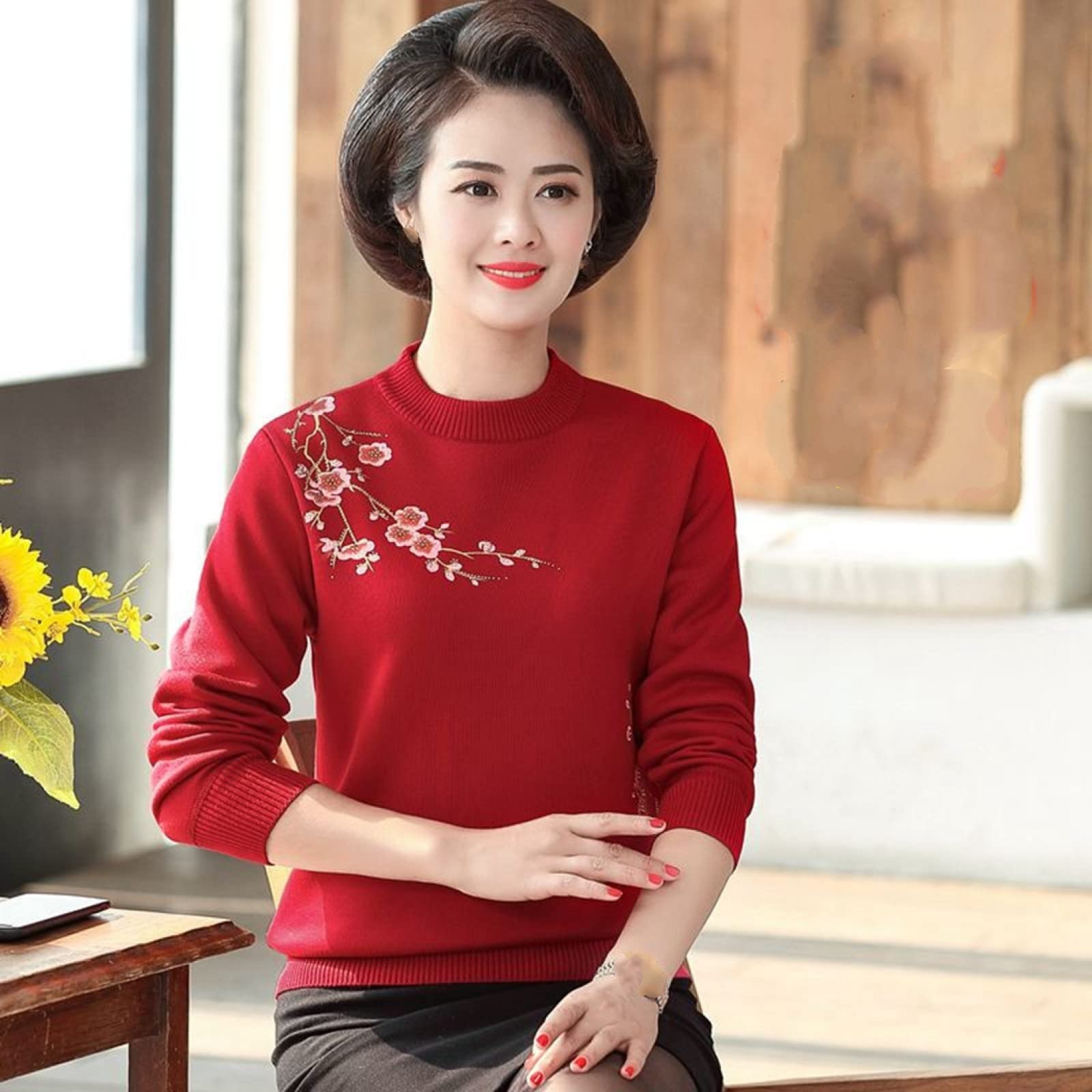 Suéter De Invierno para Mujer - Moda para Damas De Mediana Edad Y Ancianas, Además De Suéter Grueso De Terciopelo, Otoño E Invierno, Calidez, Tejido De Punto, Impresión De Moda, Madre Suelta,