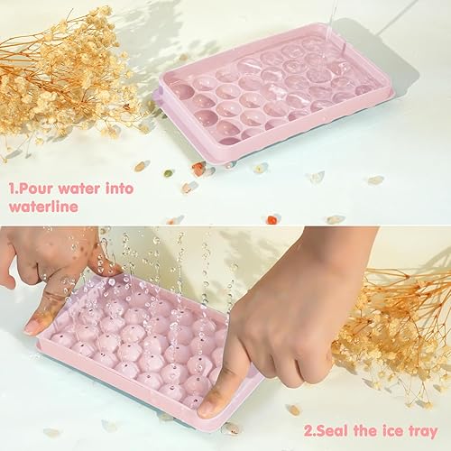 Miniatura 2 de Lamesa Bandeja para cubitos de hielo con tapa y contenedor (paquete de 2), molde redondo de 66 x 0.8 pulgadas para cubitos de hielo con cuchara,