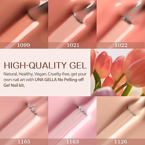Miniatura 2 de UNA GELLA Kit de iniciación de esmalte de uñas de gel, 6 colores con puntas de uñas postizas de gel de almendra, 5 en 1, capa base de gel de