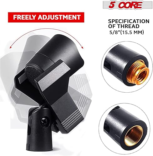 Miniatura 4 de 5 Core Soporte de clip de micrófono para soporte de micrófono universal ajustable con adaptador de tornillo macho de 58 pulgadas a 38 pulgadas