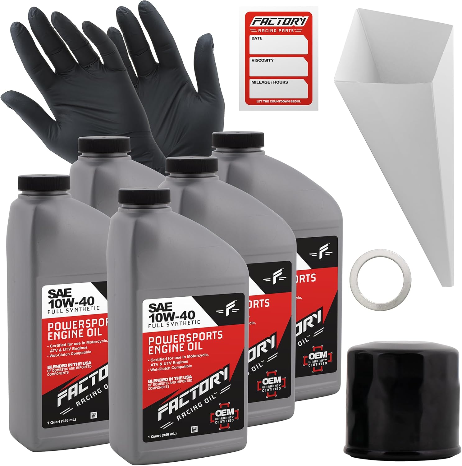 Oil Change Kit compatible with Yamaha Bolt XVS950, XVS95, FJR1300, MT-10 10W-40 Full Synthetic Oil - Includes 5 Quarts