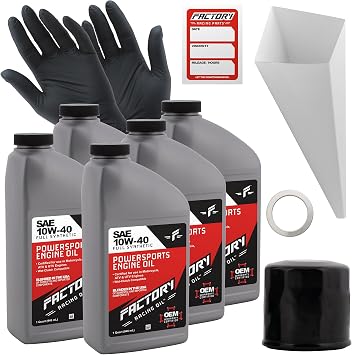 Factory Racing Parts Oil Change Kit compatible with Yamaha Bolt XVS950, XVS95, FJR1300, MT-10 10W-40 Full Synthetic Oil - Includes 5 Quarts