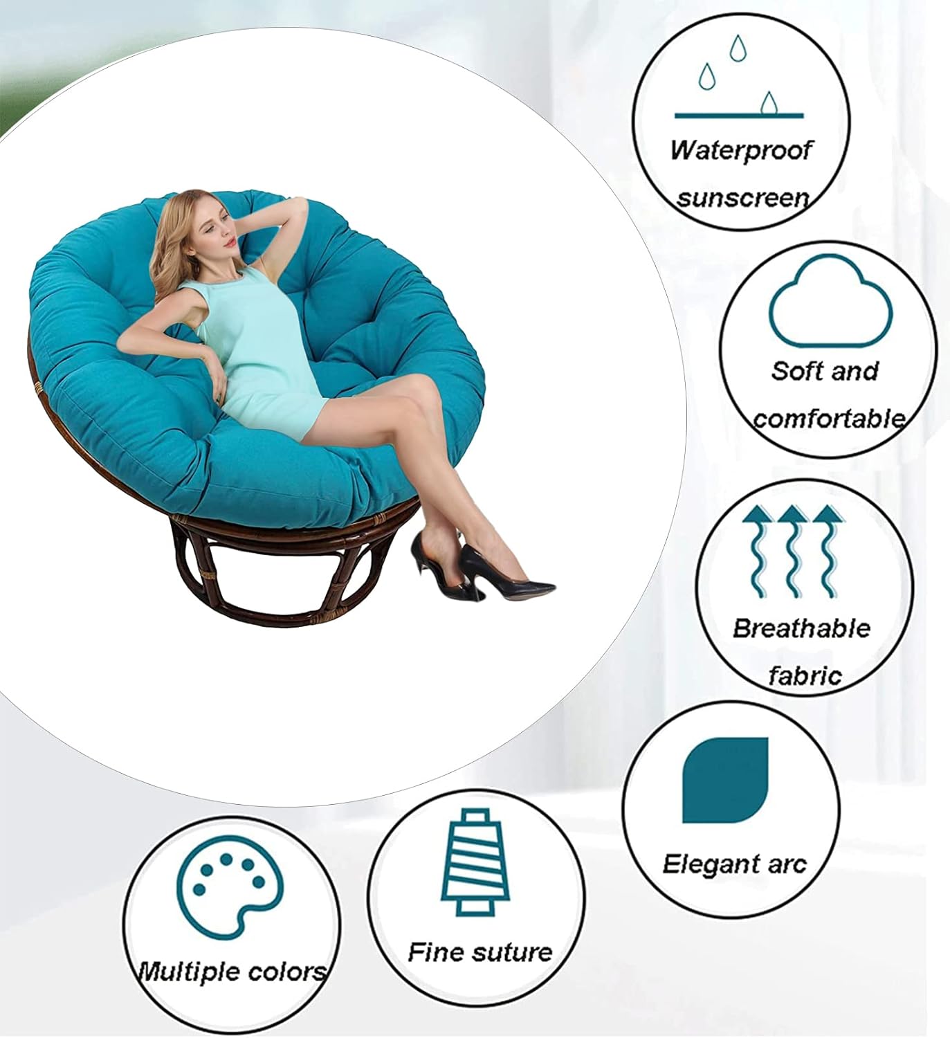 Papasan Cushion Cover, Papasan Slipcover, Papasan Chair Cushion Covers Only, Outdoor Indoor Cushion Waterproof Slipcover for Papasan Wicker Egg Chair,Waterproof h,63 * 63in