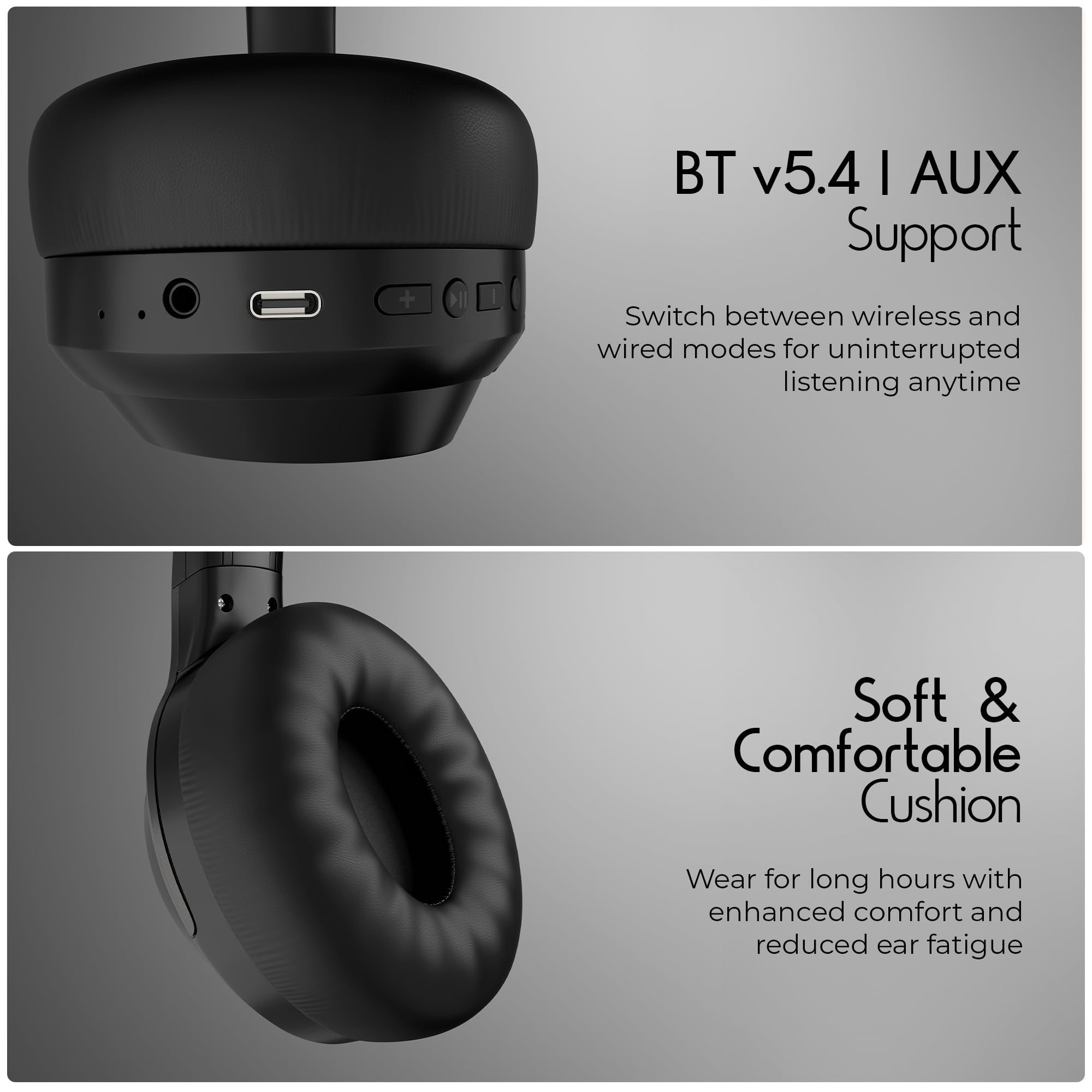 ZEBRONICS Duke Plus (2026 Upgrade) Wireless Headphones, BT v5.4, Upto 70hrs Playback, 40mm Drivers, Gaming Mode, ENC, Dual Pairing, Rapid Charge, AUX, 3 EQ Modes (Black) — Amazon image 6