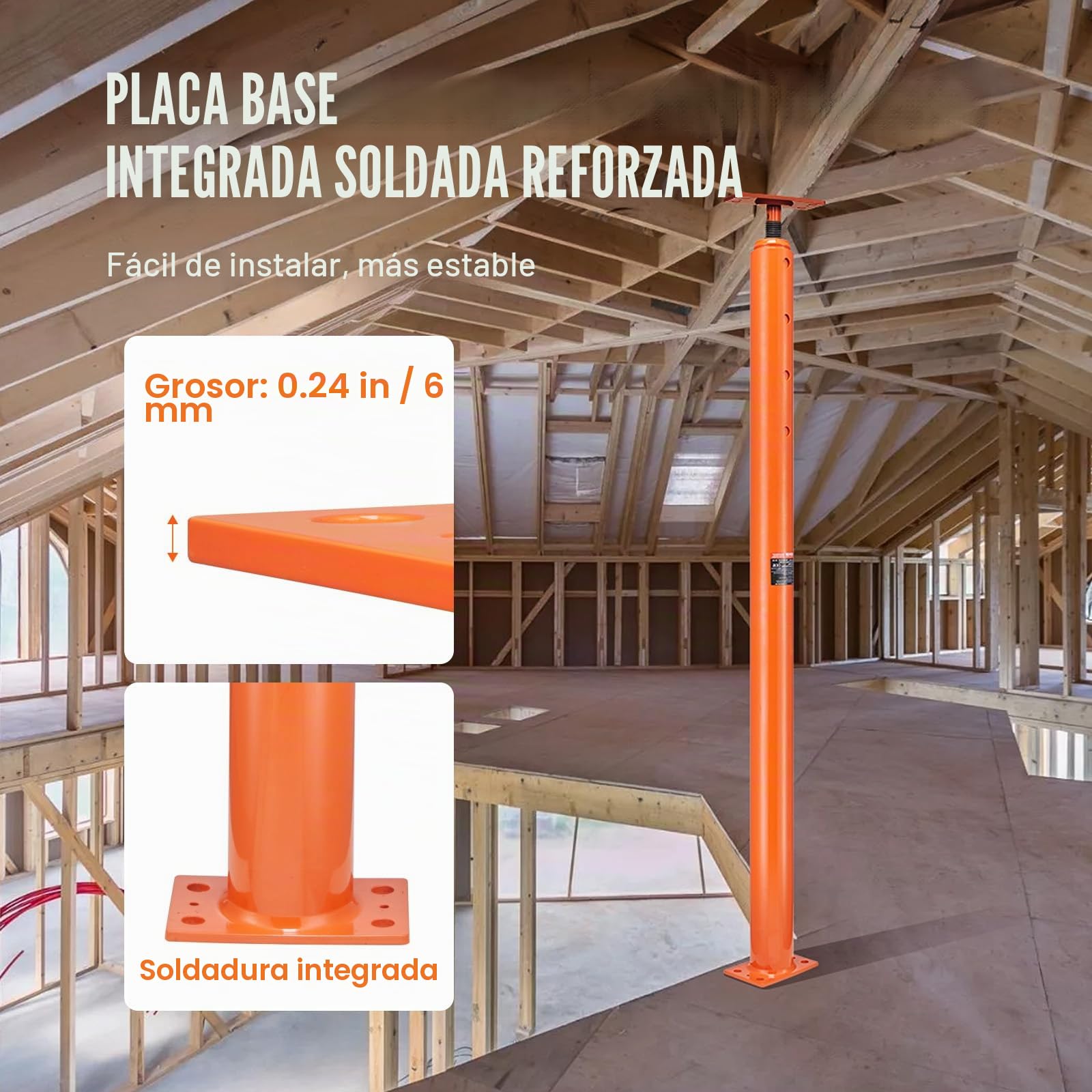 VEVOR Gato de Piso para Casa con Viga de Soporte Ajustable Rango de Altura de 137,16-381 cm, Capacidad de Carga Máxima de 5080,23 kg, Gato Telescópico de Acero