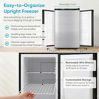 TABU 3.0 Cu Ft Upright Freezer, Mini Freezer with 7 Adjustable Temp,Silver