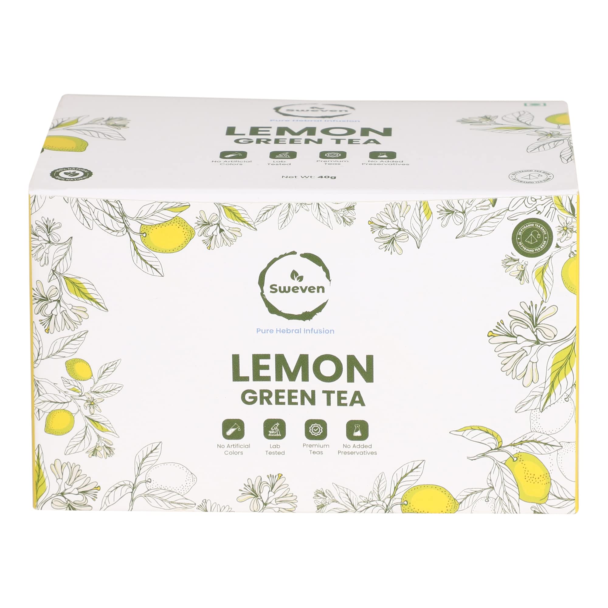 Sweven Lemon Green Tea 40g,All Natural Flavour| Pure & Refreshing Herbal Green Tea Leaves blend| Smooth and Floral |20 Tea Bags