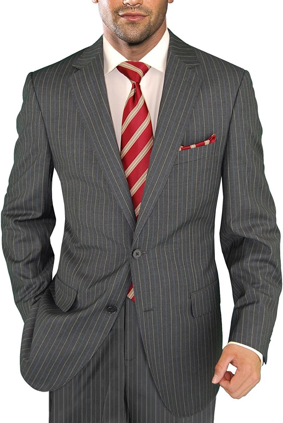 Salvatore Exte Men's Two Button 2 Piece Suit Jacket Flat Front Pants Striped