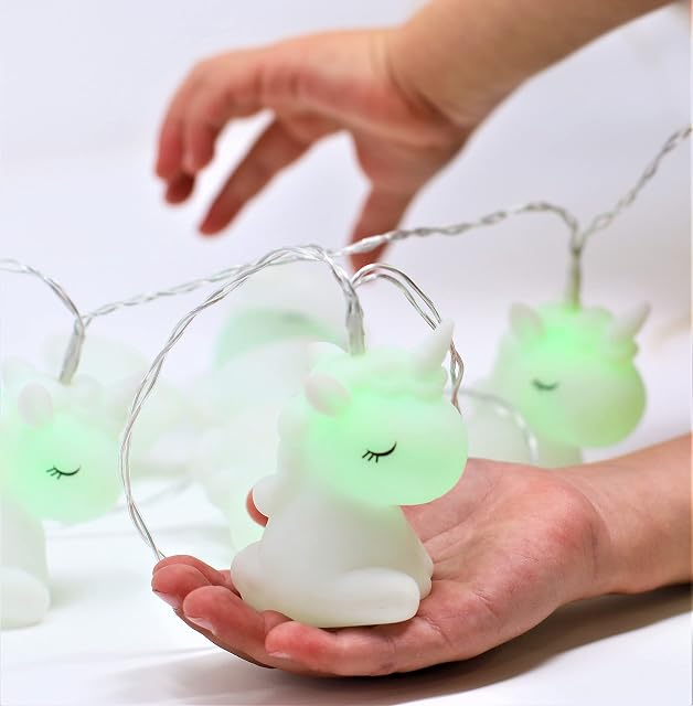 MiniOwls Unicorn LED String Lights. Changing Into a Multicolor Fun for Kids Bedroom Playroom. 10 Soft Silicone Covers. 2xAA Battery Operated (NOT Included) Perfect for Toy Storage Hammock 5.4 ft Long