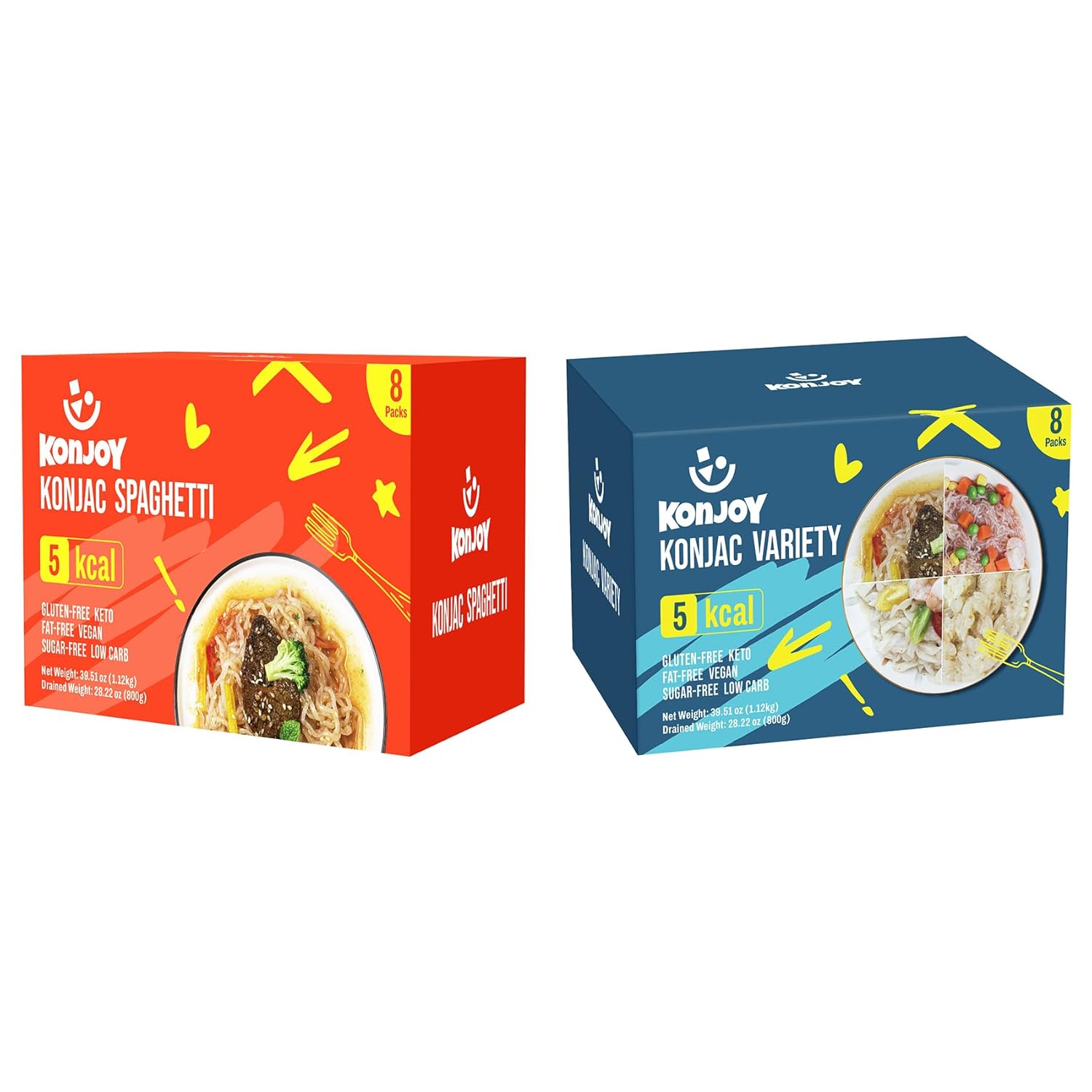 Pack Variedad de Fideos Konjac Shirataki y Espagueti, Bajo en Carbos
