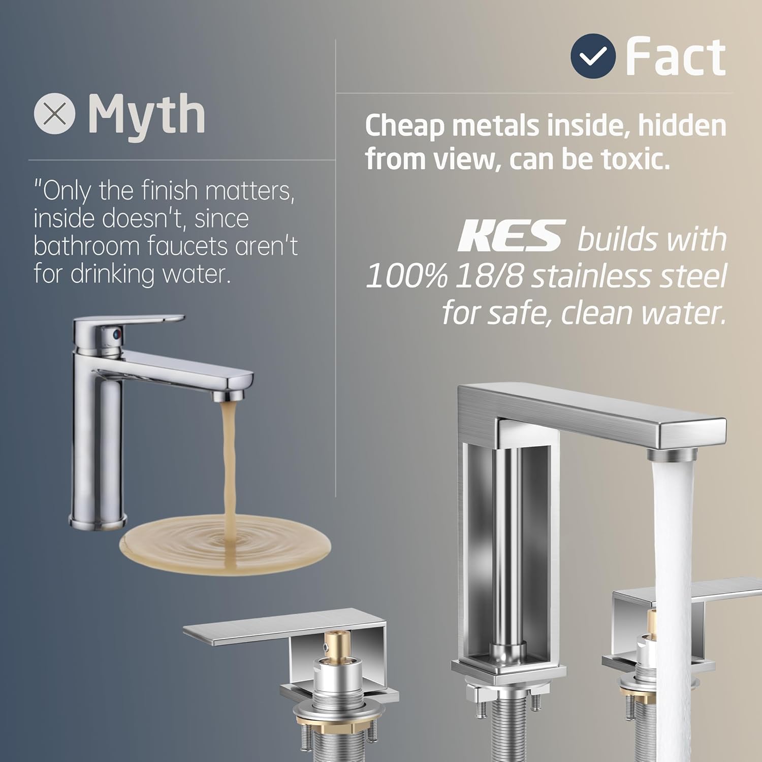 KES Bathroom Sink Faucet 8-Inch Widespread Bathroom Faucet 3 Hole Vanity Faucet Supply Hose Included SUS304 Stainless Steel Brushed Finish, L4350LFF12-BS