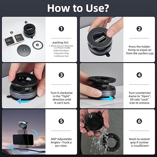 Miniatura 4 de Soporte magnético de teléfono para automóvil, con ventosa ajustable de 360, soporte de teléfono MagSafe tamaño de bolsillo, soporte de teléfono