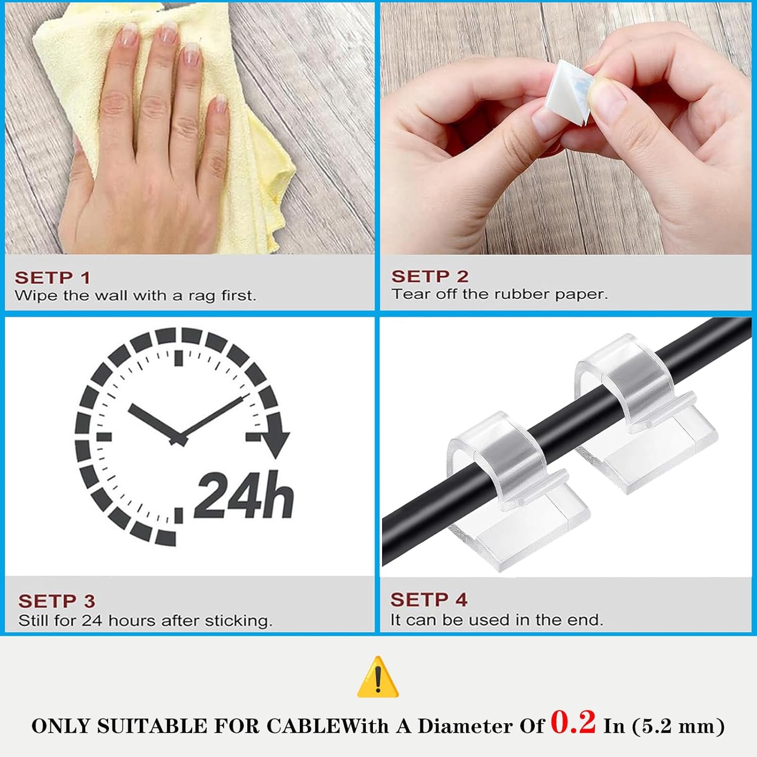 Cable Clips，50PCS Electrical Cord Management Adhesive Cable Wire Clip Wire Clips Wall，Used for Cars, Offices, and Homes Cable Clips Cord Organizer (Transparent) - Image 5