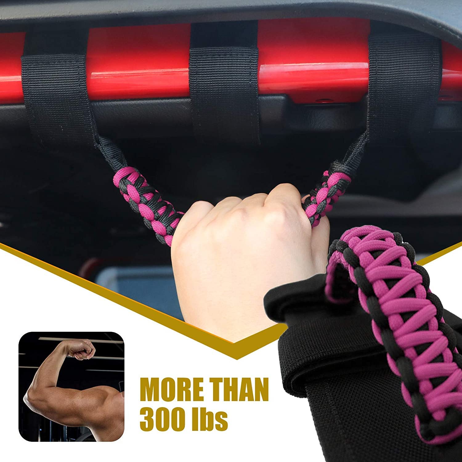 cartaoo Roll Bar Grab Handles for Jeep Wrangler,Interior Jeep Accessories,Premium Paracord Grips Handles for Roll Bar Straps Handles Fit Gladiator YJ TJ JK JL & Gladiator JT 1987-2021 (Pink-4pcs)