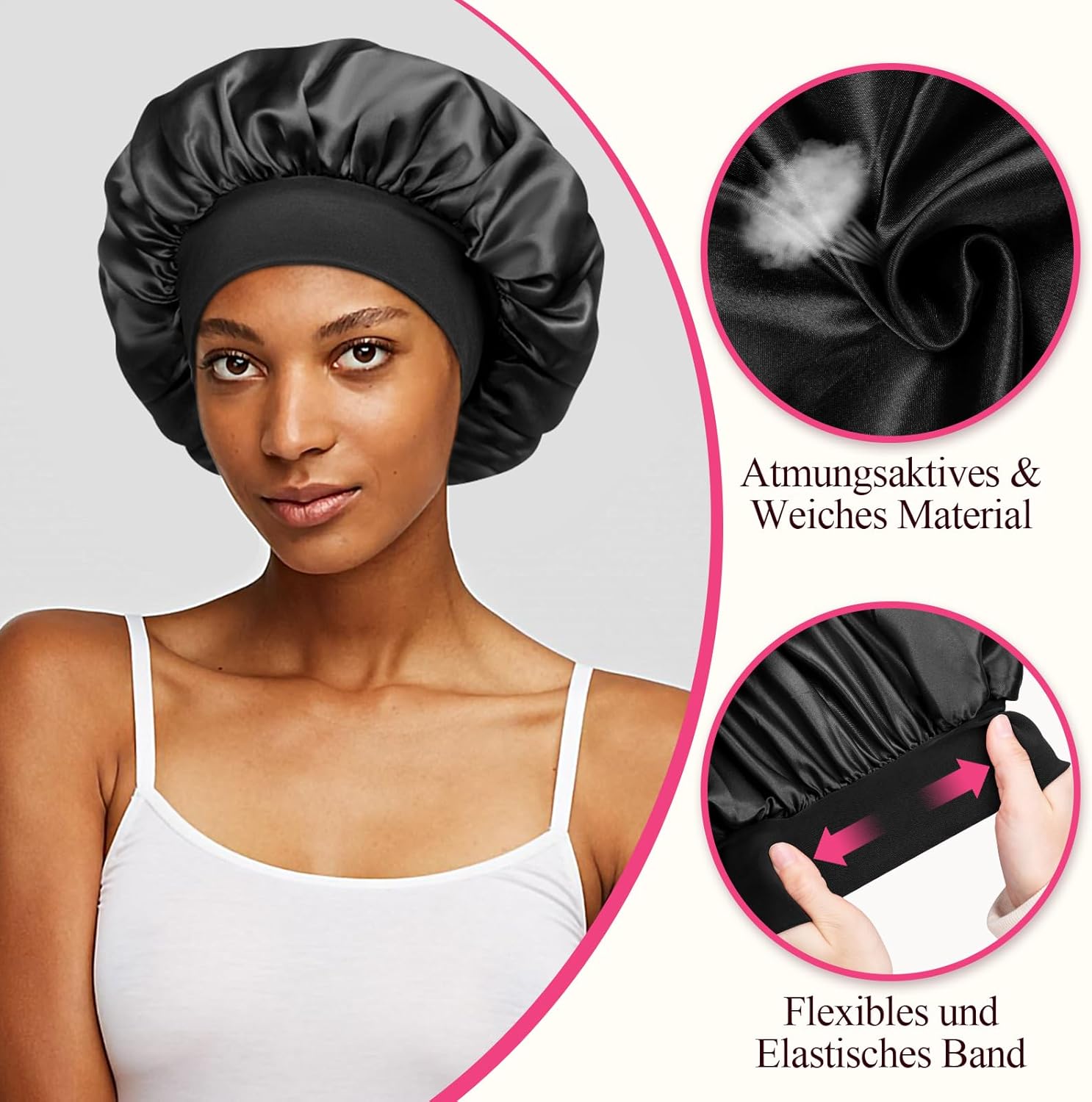 2 Pièces Bonnet De Nuit Satin Réutilisable Chapeau De Sommeil Noir Café