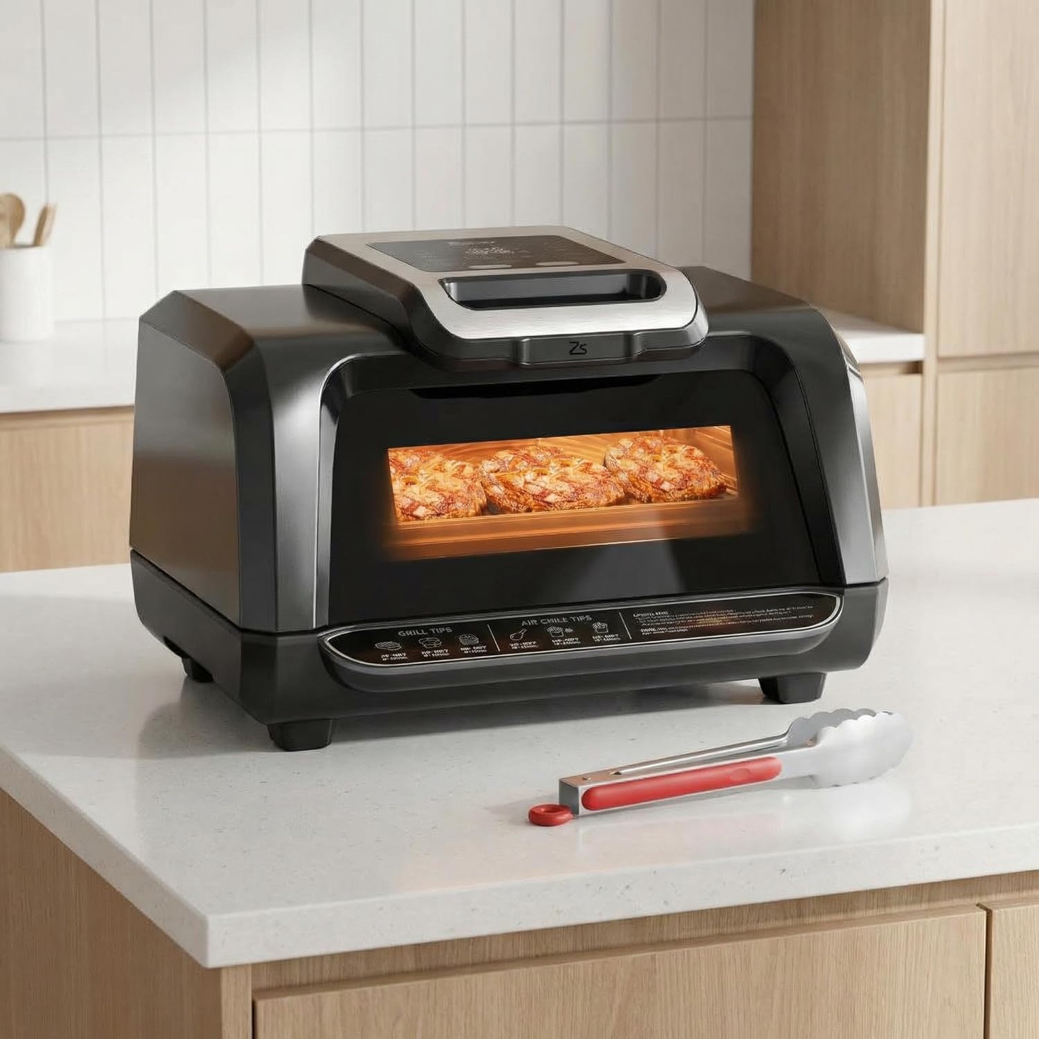 Smokeless Indoor Electric Grill with Viewing Window, 1750W 7-in-1 Air Fryer Oven, Grill, Bake, Roast & Dehydrate at Home – Up to 450°f