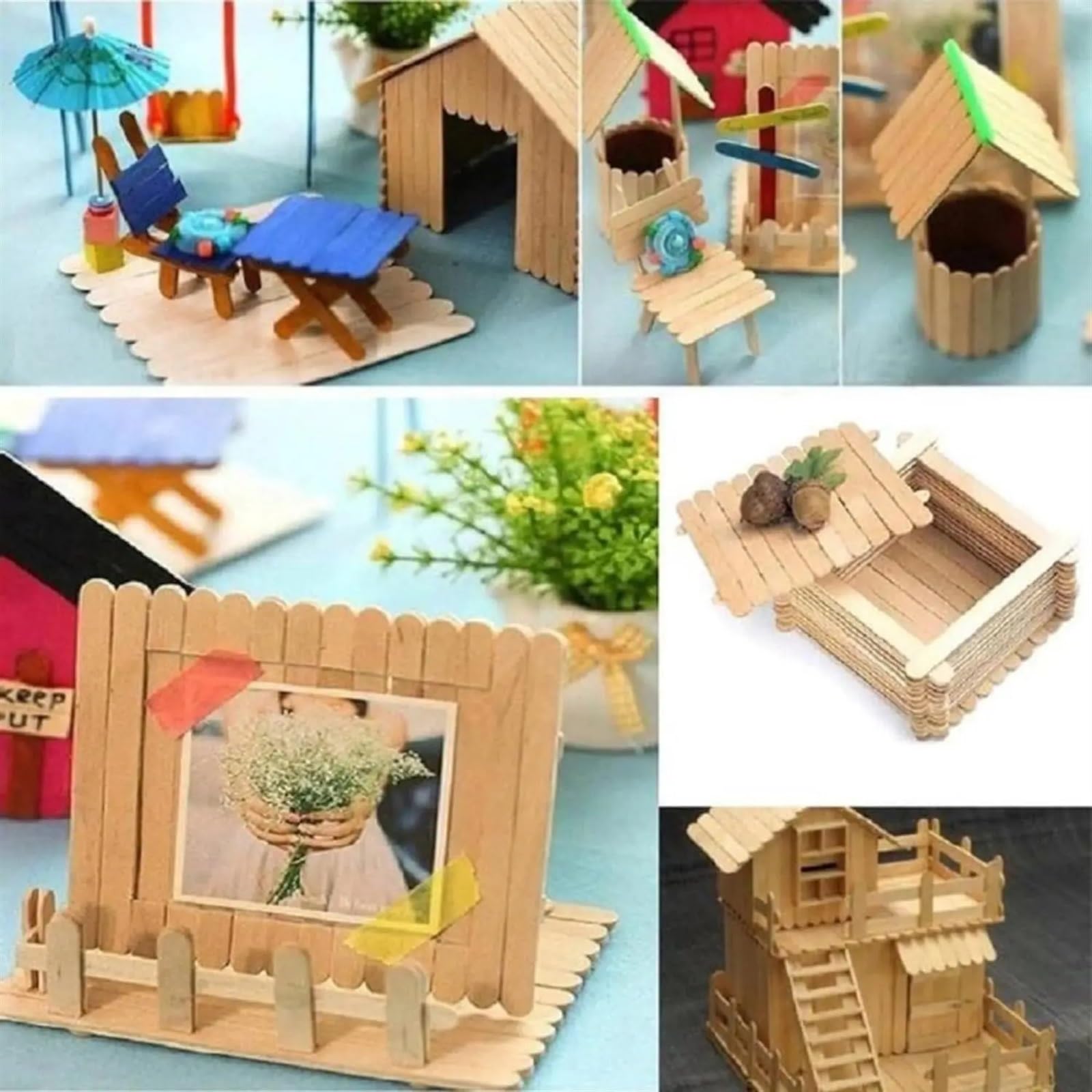 Palos Madera Manualidades 500 palitos de Helado Multiusos de Madera de 6 Pulgadas for Manualidades, Cera for Helado, depresor de Lengua, palitos de Madera