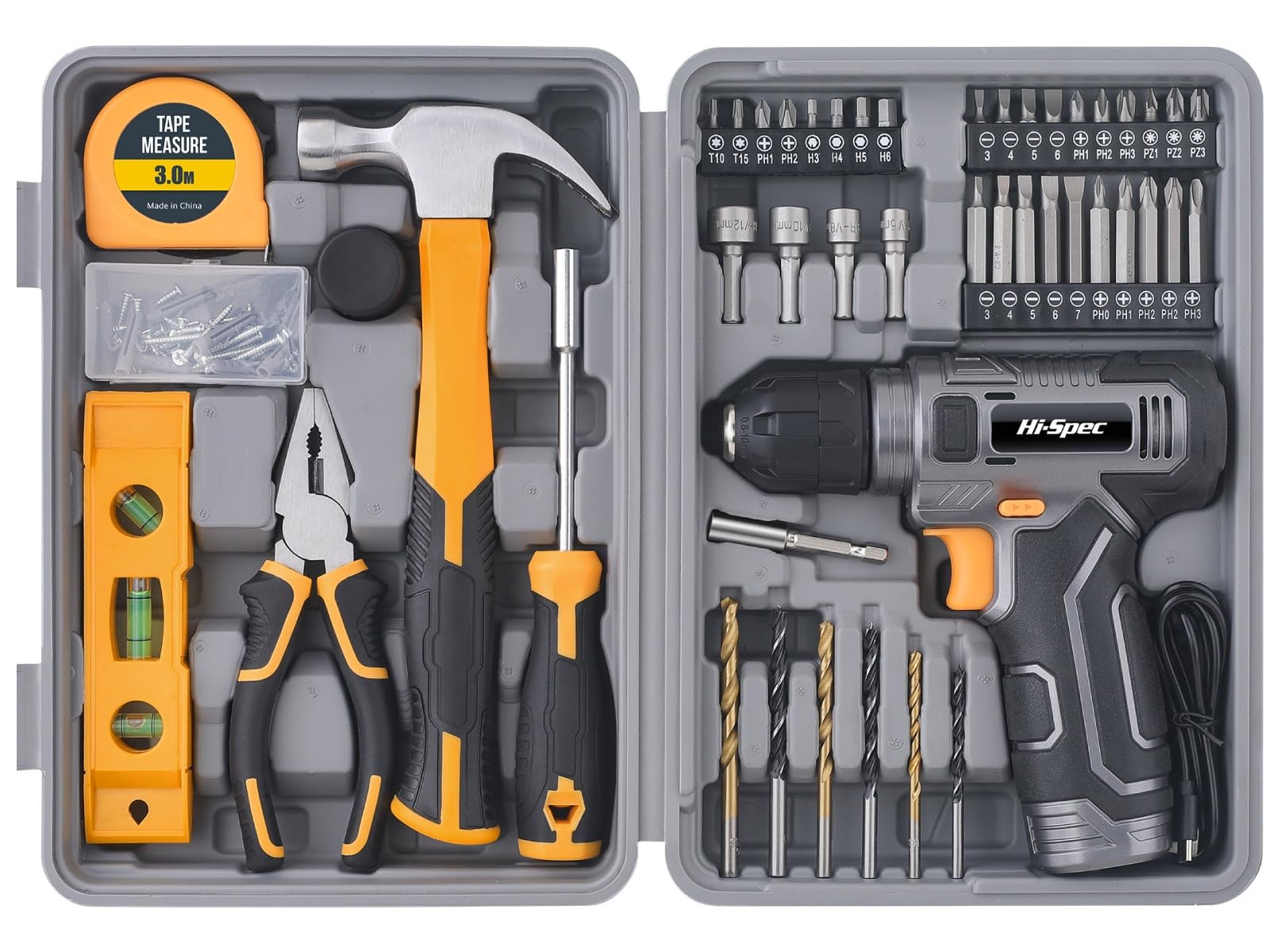 Hi-Spec 8V Cordless Drill Set & Household Tool Kit