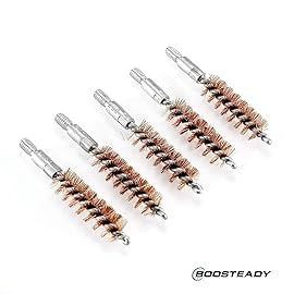 BOOSTEADY 5 Pcs Phosphor Bristle Bronze Bore Gun Cleaning Brush for Pistol Shotgun with 50 Professional Square Patches Multi-Caliber