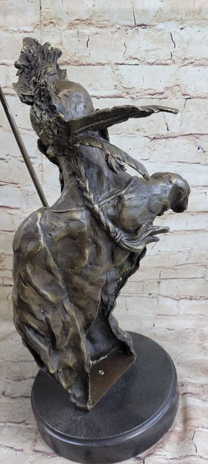EUROPEAN BRONZE Original Real Bronze Native American Indian Cheif Bear Headdress Bust Sculpture