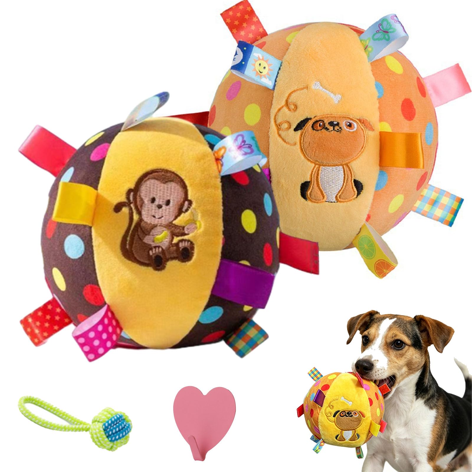 Jouet couineur coloré pour chien à suspendre, jouet couineur à suspendre, jouet en peluche douce de 15,2 cm avec matériau en coton et cloche intégrée, jouet en peluche interactif pour chien avec