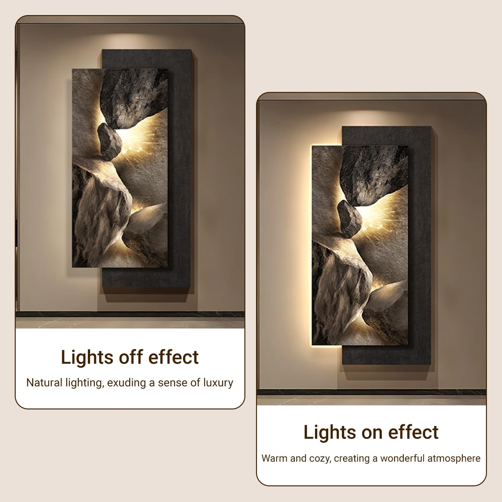 Sztuka ścienna 3D Vision z oświetleniem LED, wiszące obrazy z wazonem i sztuczną rośliną, do sypialni, salonu, przedpokoju, 80 x 160 cm